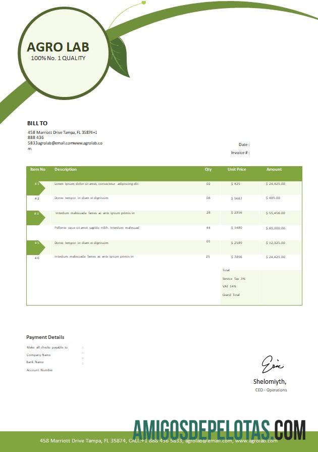 imprimível Modelo de fatura agrícola grátis
